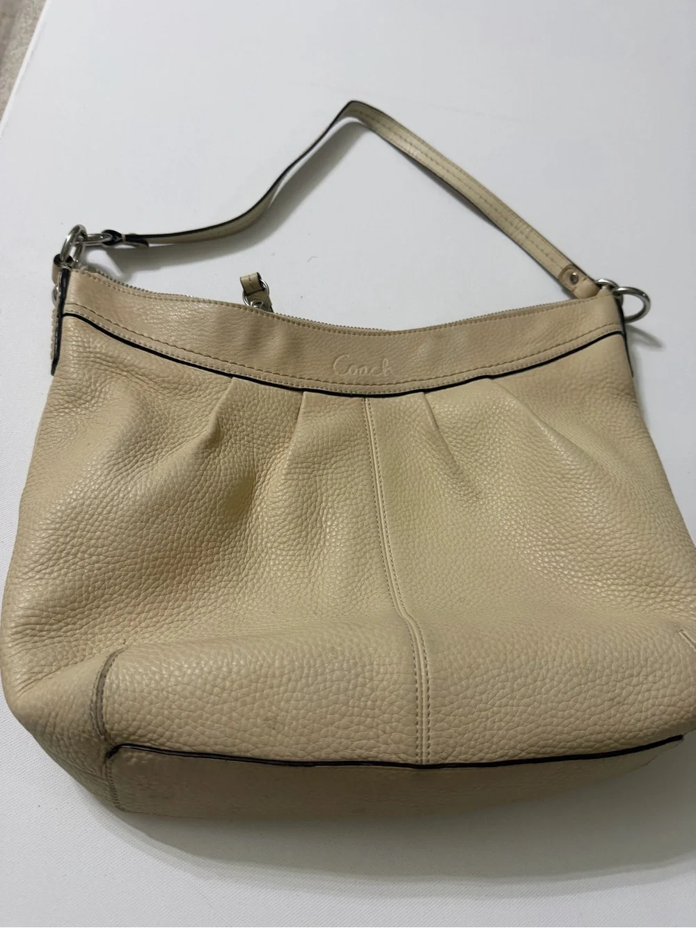 Coach Beige Pebbled Leather Shoulder Bag
